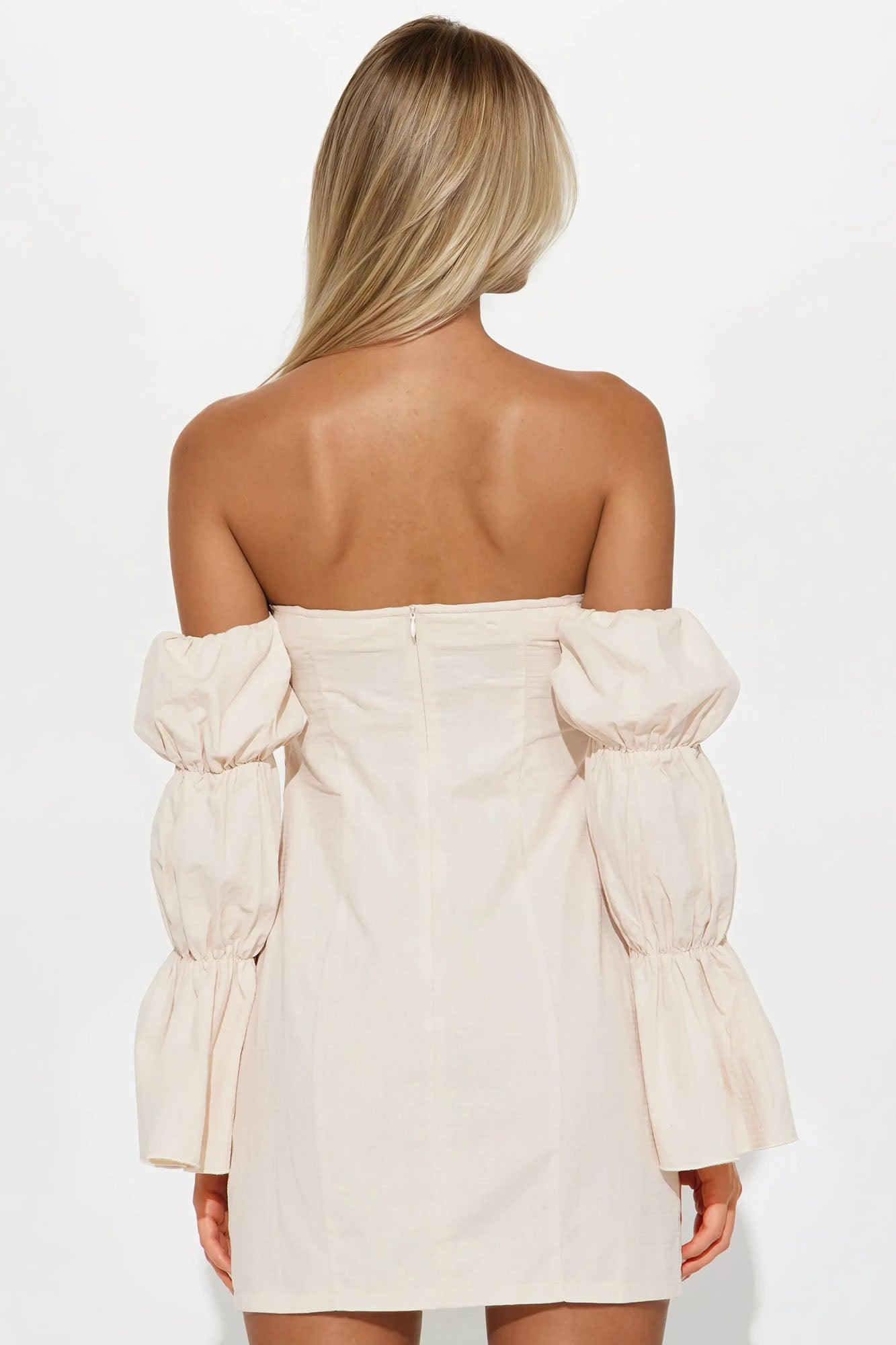 Romantic Getaway Puff Sleeve Mini Dress - Cream Product Image