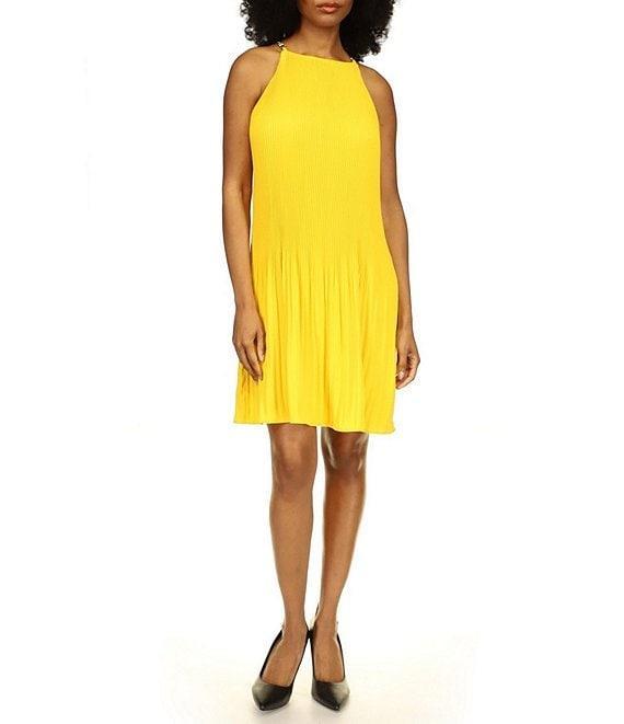 Michael Kors Pleated Halter Neckline Sleeveless Dress Product Image
