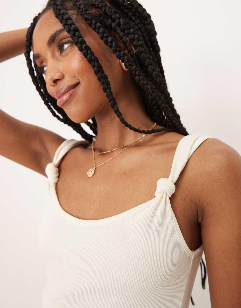 ASOS DESIGN tank top with knot strap detail in white Product Image