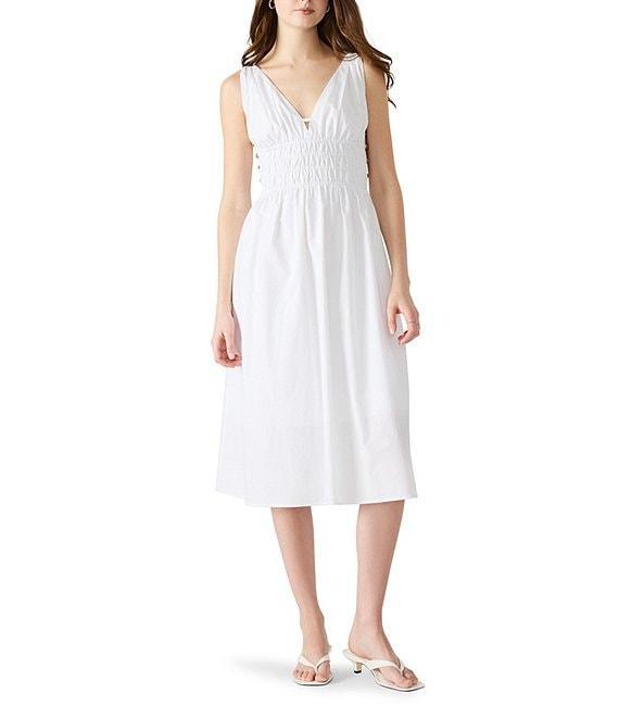 Steve Madden Kassie Bead Embellishment Smocked V-Neck Sleeveless Poplin Dress Product Image