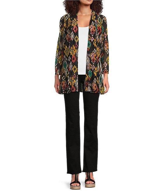 Calessa Petite Size Textured Mesh Tie-Dye Burnout Open Front Cardigan Product Image