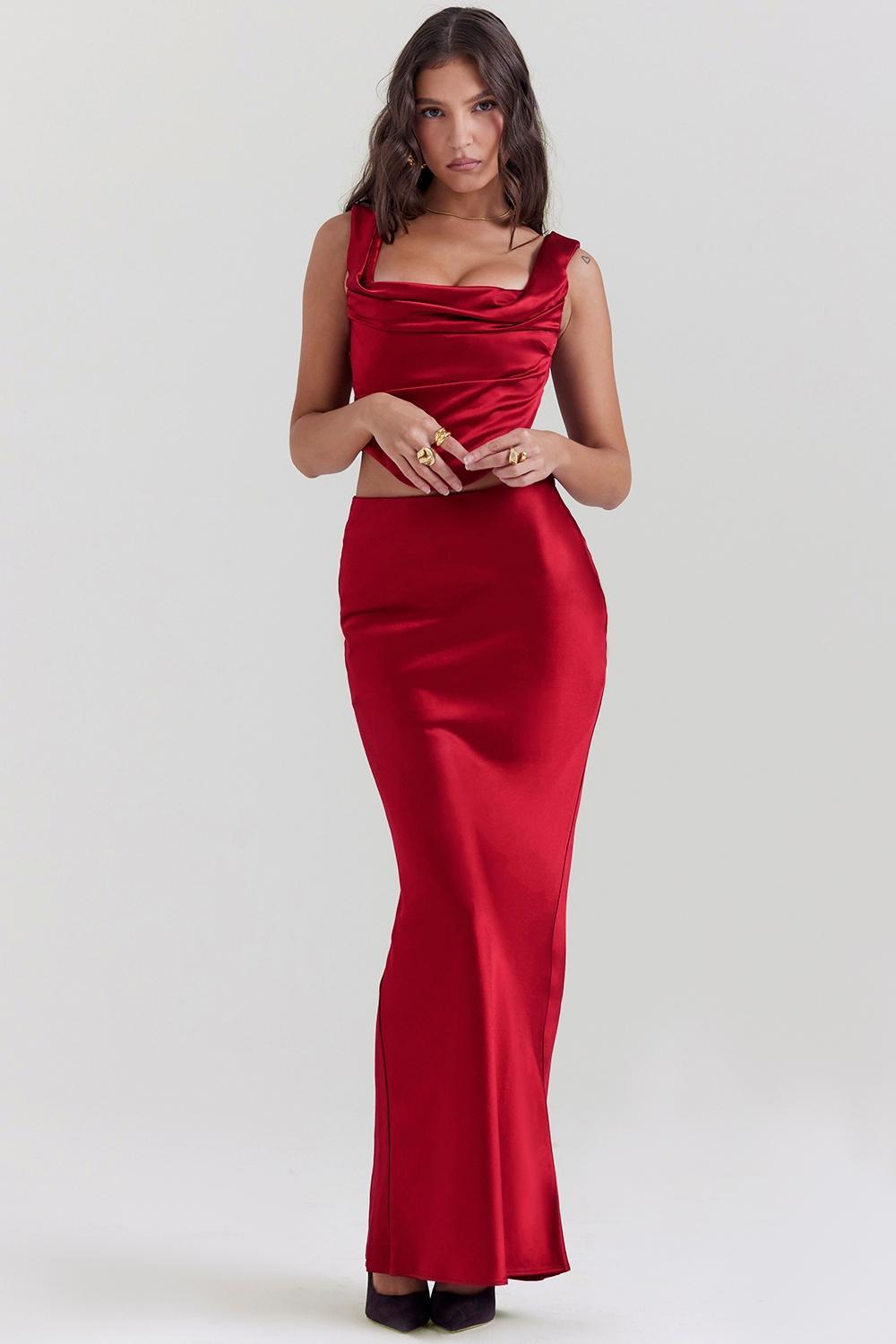Sydel Ruby Satin Bias Cut Maxi Skirt Product Image