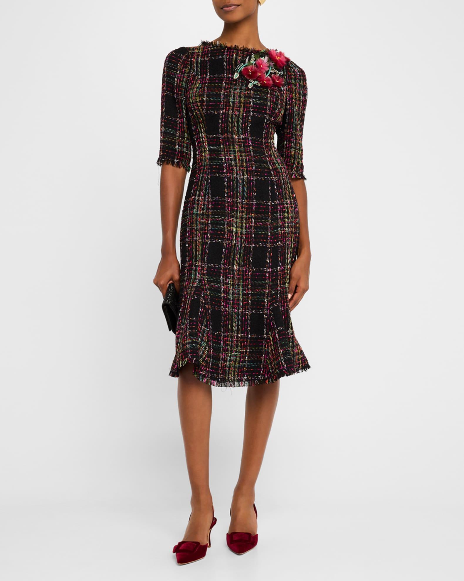 Beaded Floral Applique Tweed Dress Product Image