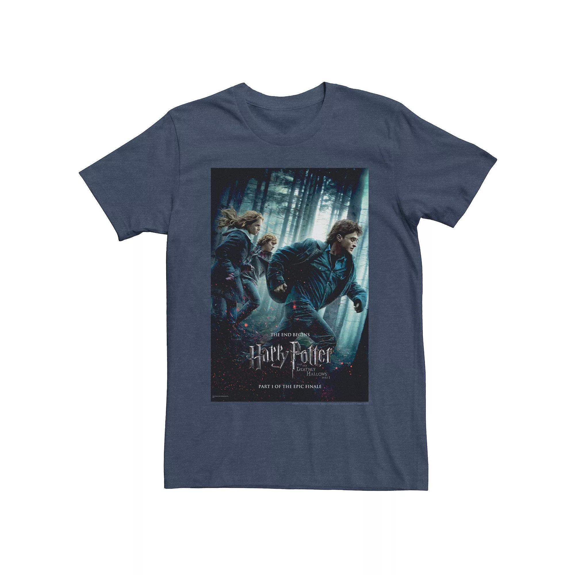 Men's Harry Potter Deathly Hallows Part One Trio Poster Graphic Tee, Size: Medium, Navy Grey Product Image