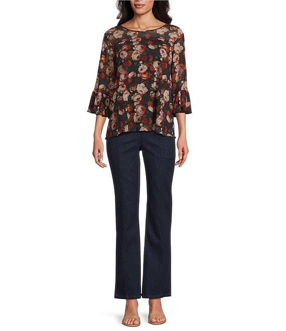 Intro Soft Mesh Rose Print 3/4 Romantic Sleeve Top Product Image