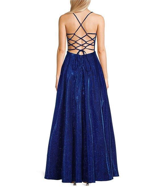 City Vibe Square Neck Spaghetti Strap Cage Back Bodice Ballgown Product Image