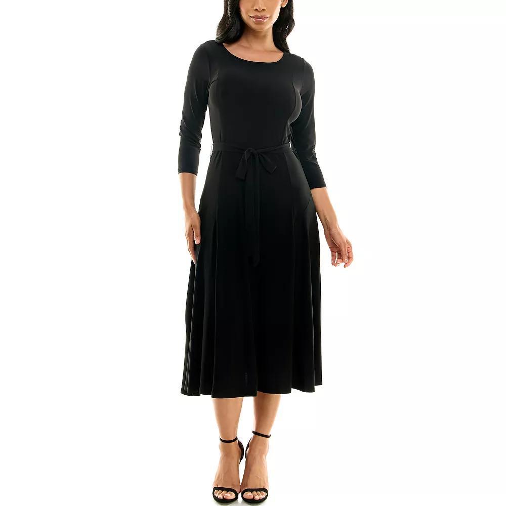 Women's Nina Leonard Sylvia Midi Dress With Belt Sash, Size: Small, Black Product Image