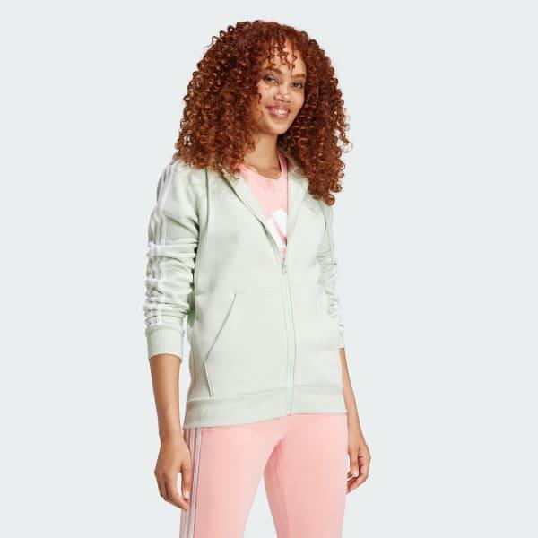 adidas Essentials 3-Stripes Full-Zip Fleece Hoodie Linen Green S Womens Product Image
