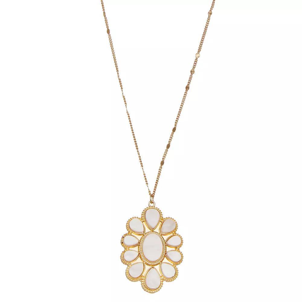 Emberly Gold Tone Long Flower Pendant Necklace, Women's, White Product Image