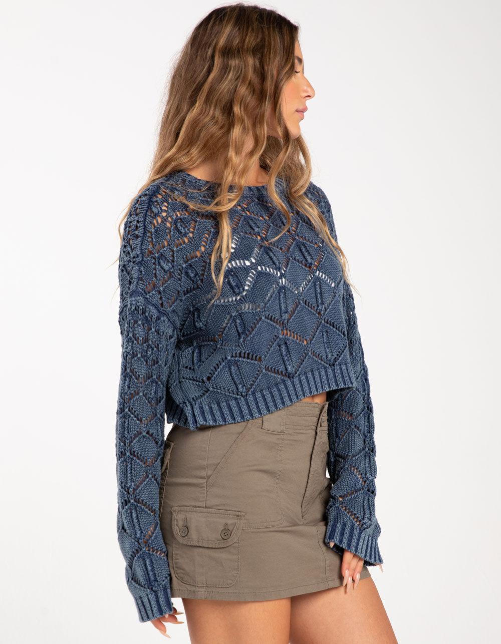 FULL TILT Womens Open Weave Washed Pullover - NAVY Product Image