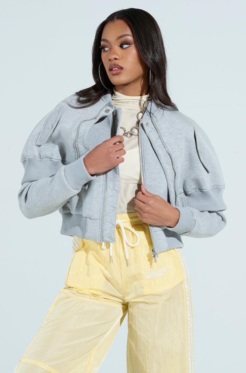 LYNX LAYERED BOMBER JACKET IN HEATHER GREY Product Image
