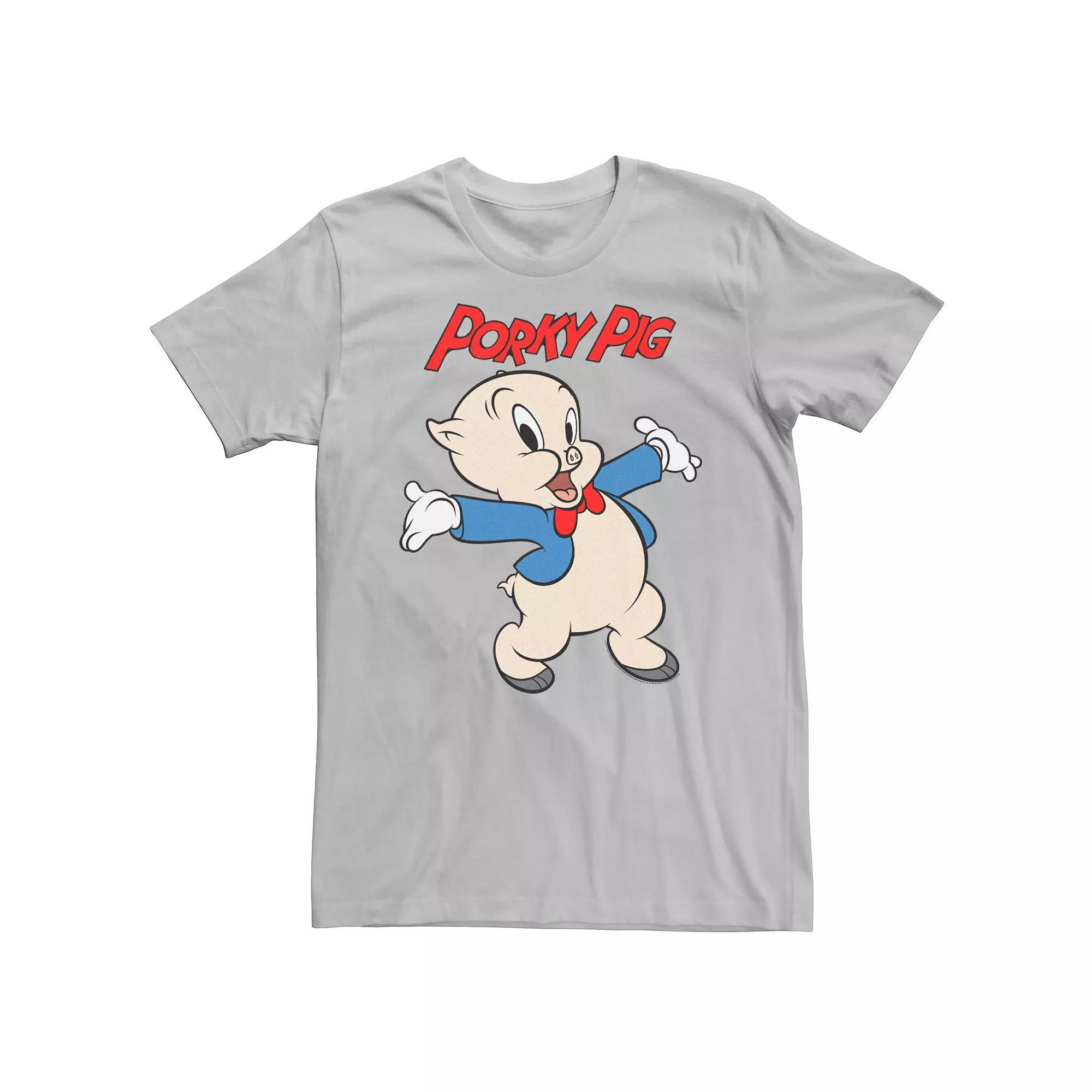 Men's Looney Tunes Porky The Pig Portrait Logo Graphic Tee, Size: Large, Silver Product Image