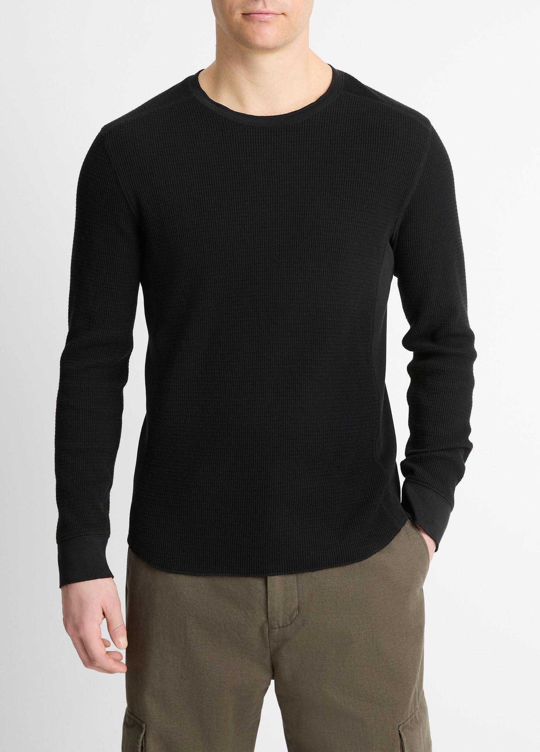 Mens Thermal Long Sleeve Crew Neck Pullover, Black, Size S Vince Product Image