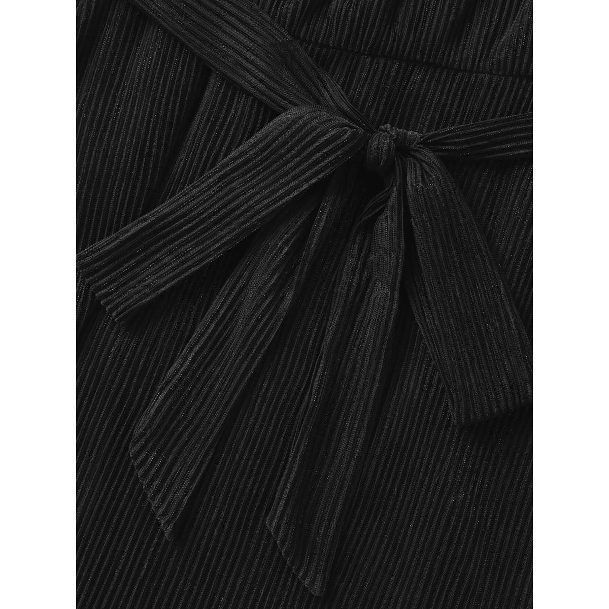 Plus Size Stand Collar Luxe Belted Tank Dress Black Women Formal Texture Stand-up collar Sleeveless Curvy BloomChic 10/M Product Image