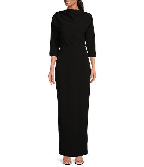 Belle by Badgley Mischka Naomi Stretch Crepe 3/4 Sleeve High Neck Maxi Dress Product Image