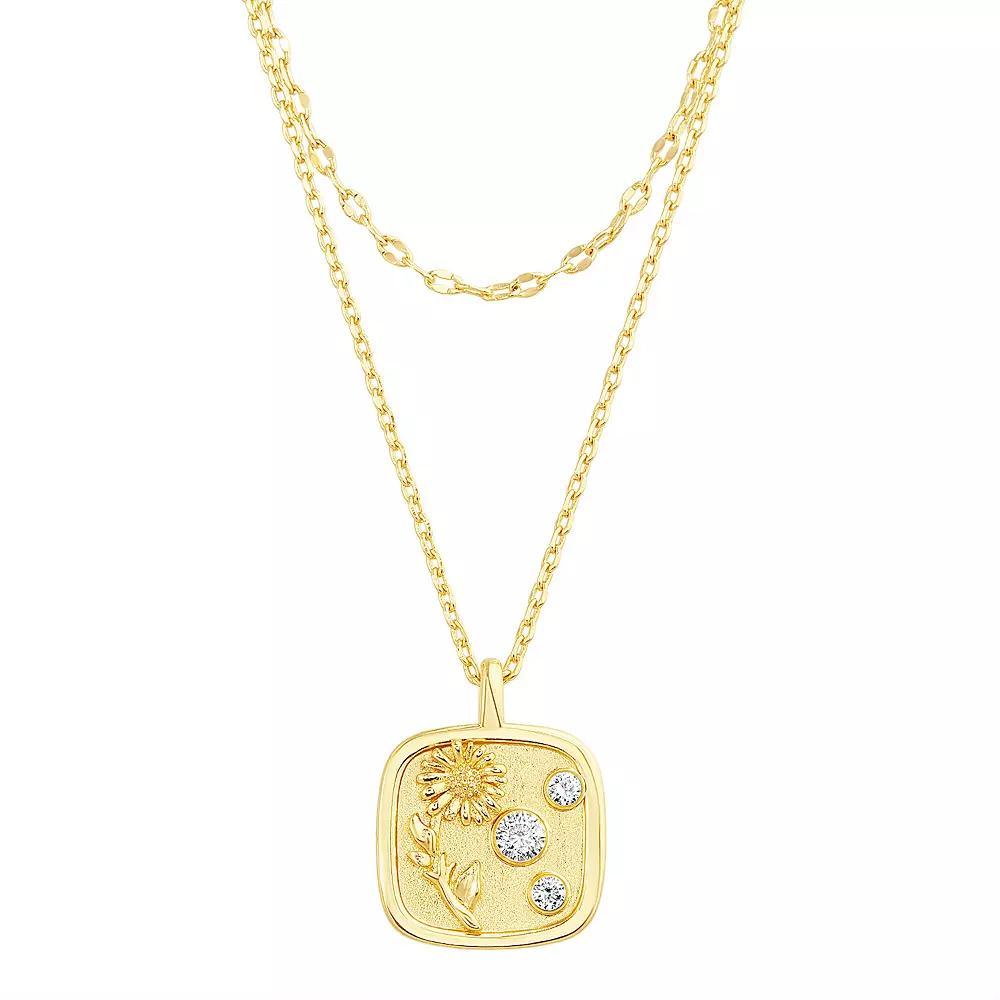 Paige Harper Gold Plated Double-Layered Daisy Disc CZ Necklace, Womens, Size: 18/20+2, Gold Tone Product Image