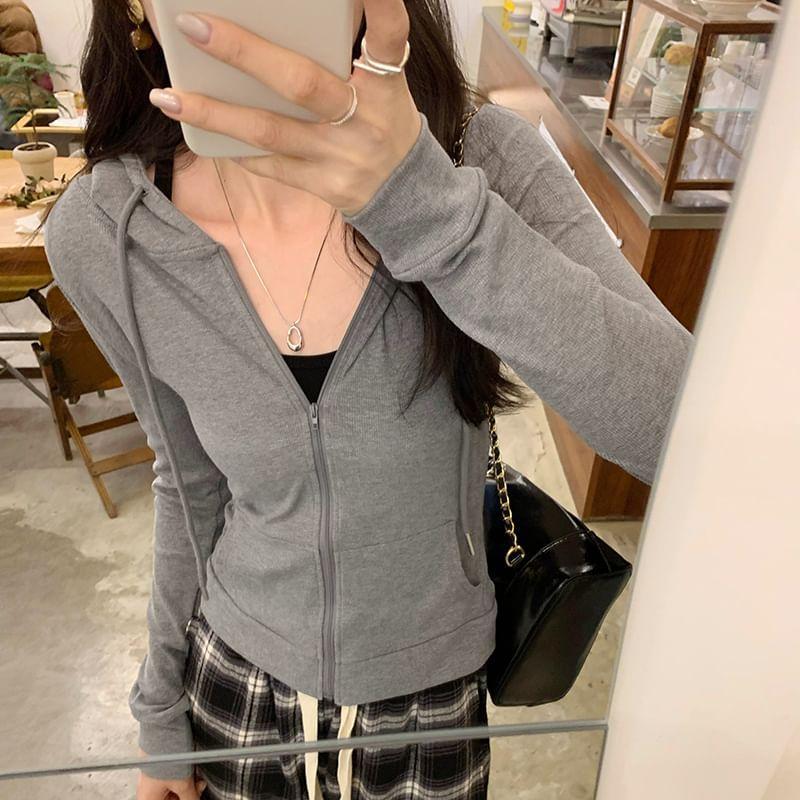 Drawstring Hooded Zip Jacket Product Image