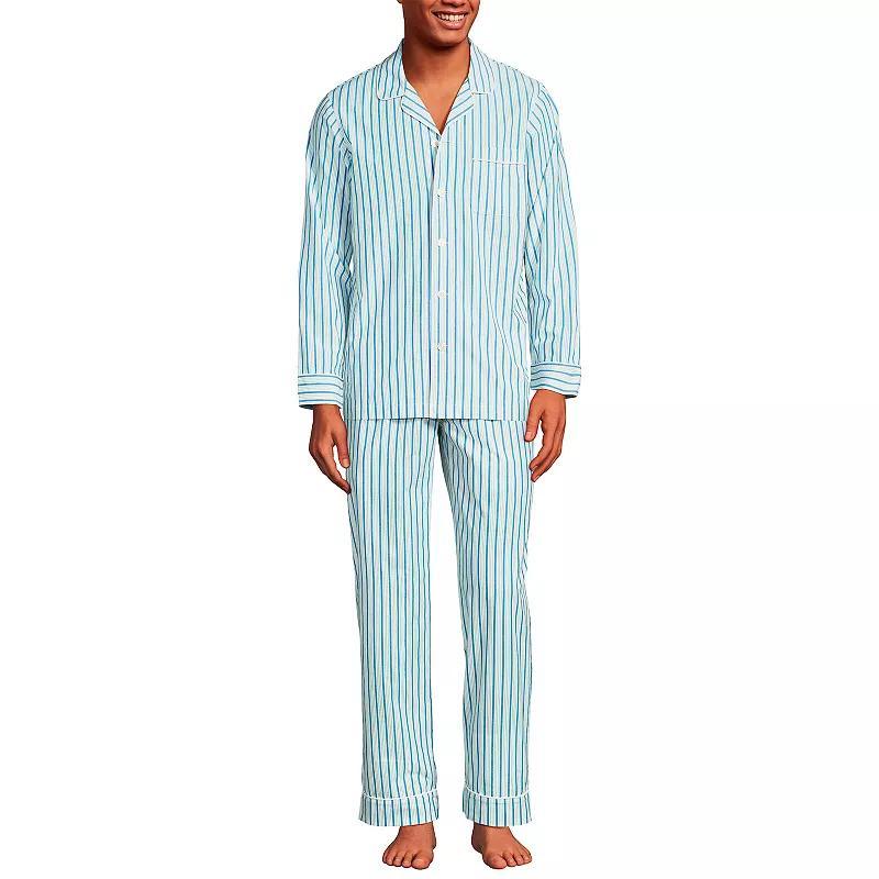 Men's Lands' End Essential Long Sleeve Top & Pants Pajama Set, Size: XXL, Grey Blue Stripe Product Image