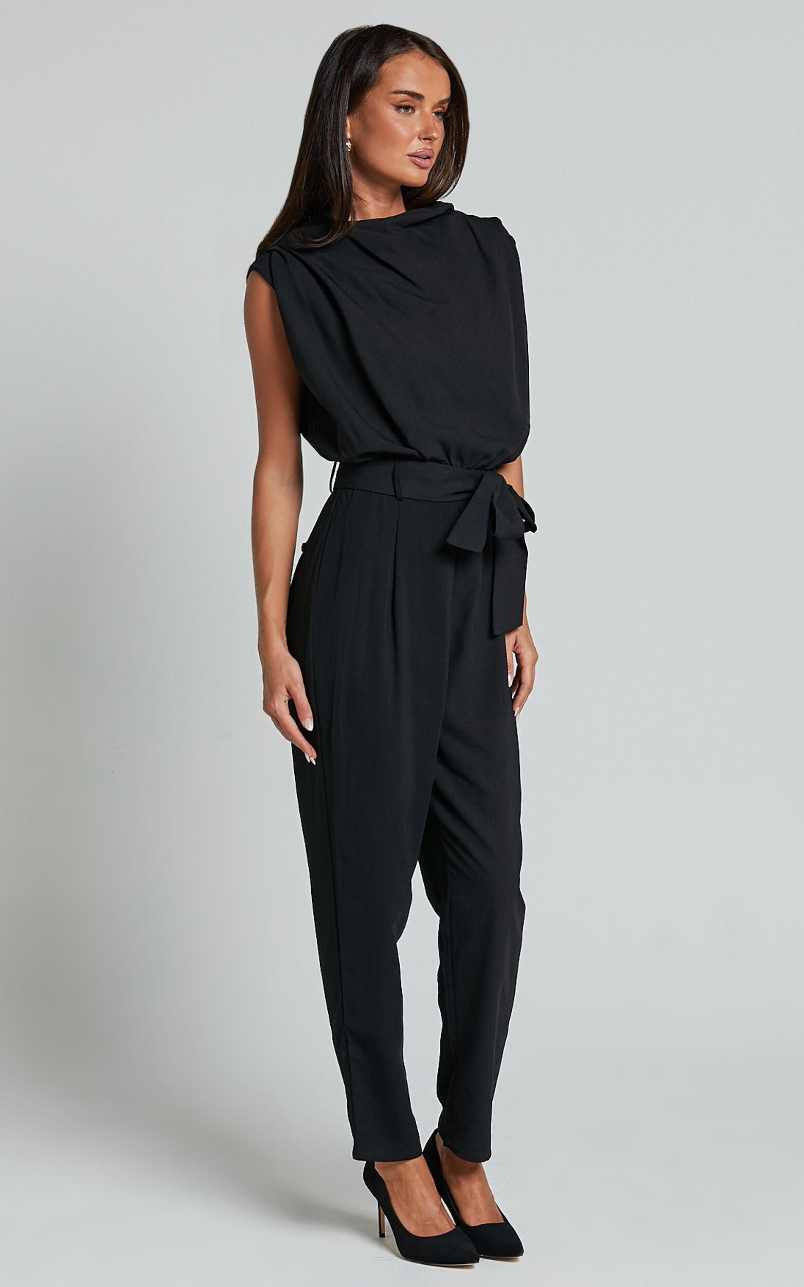 Arianae Jumpsuit - High Neck Tie Waist Jumpsuit in Black Product Image