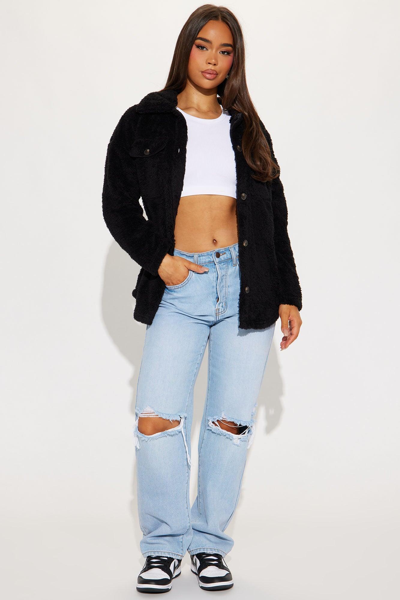 Feels Like Fall Sherpa Shacket - Black Product Image