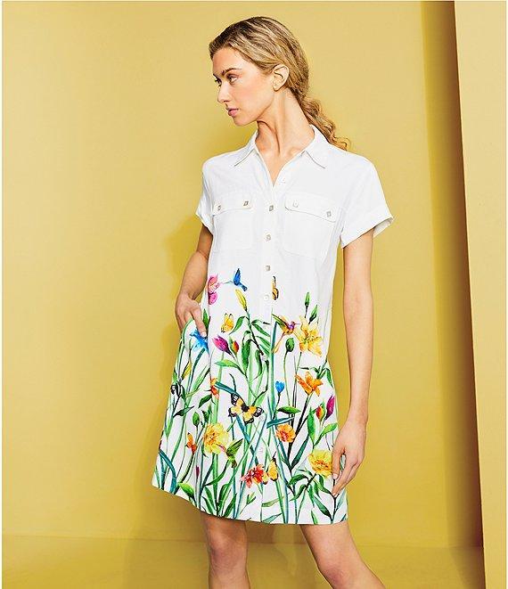 John Mark Floral Point Collar Short Sleeve Button Front Shirt Dress Product Image