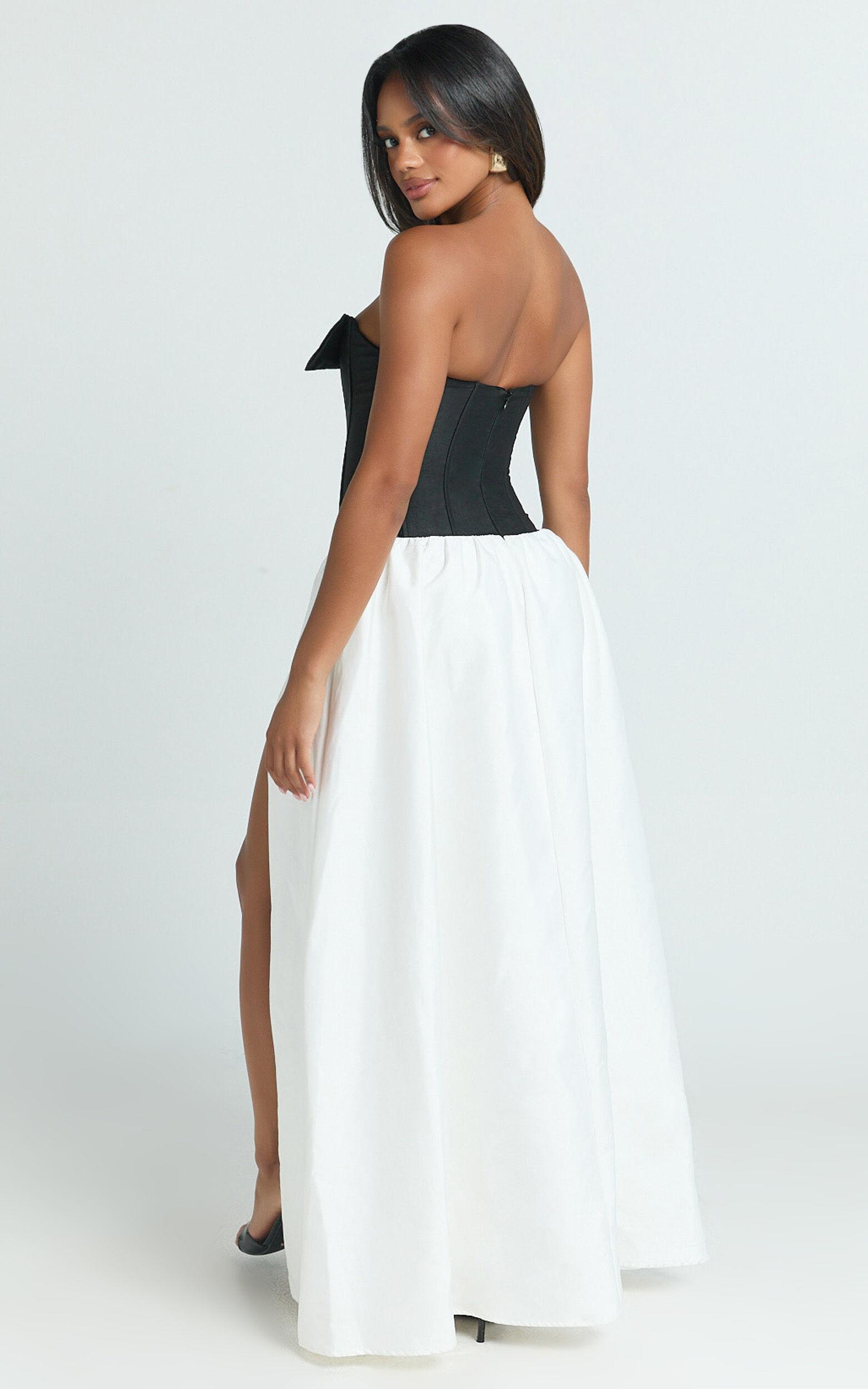 Santana Maxi Dress - Contrast Strapless Fit And Flare Dress in Black/White Product Image
