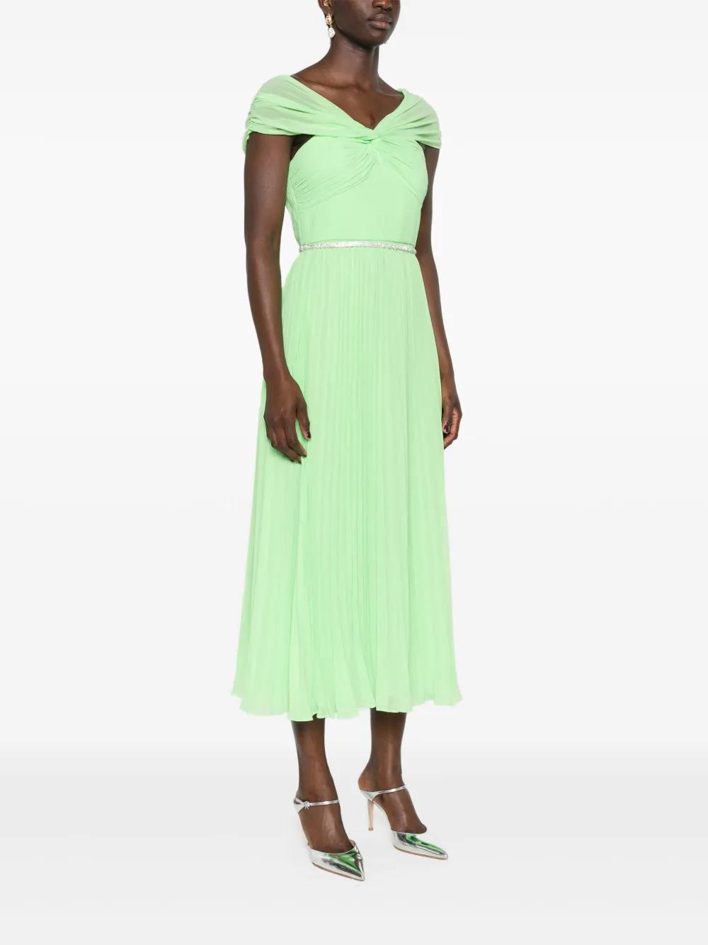 off-shoulder pleated midi dress Product Image