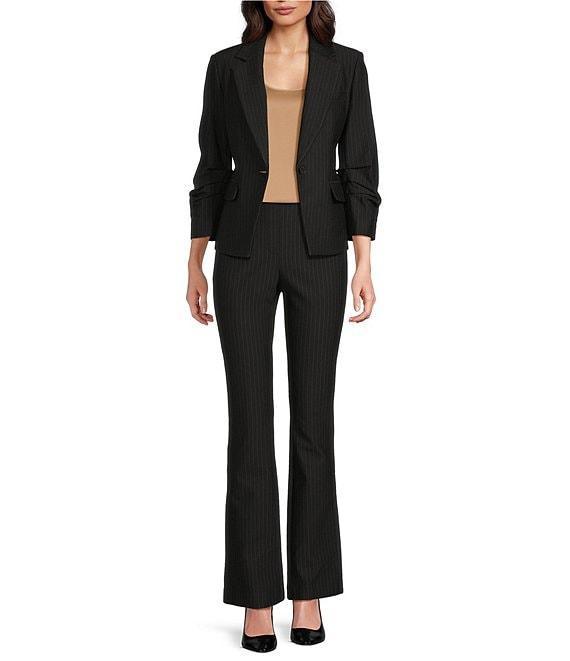 DKNY by Donna Karan Pinstripe Ponte Ruche Sleeve One-Button Blazer Product Image