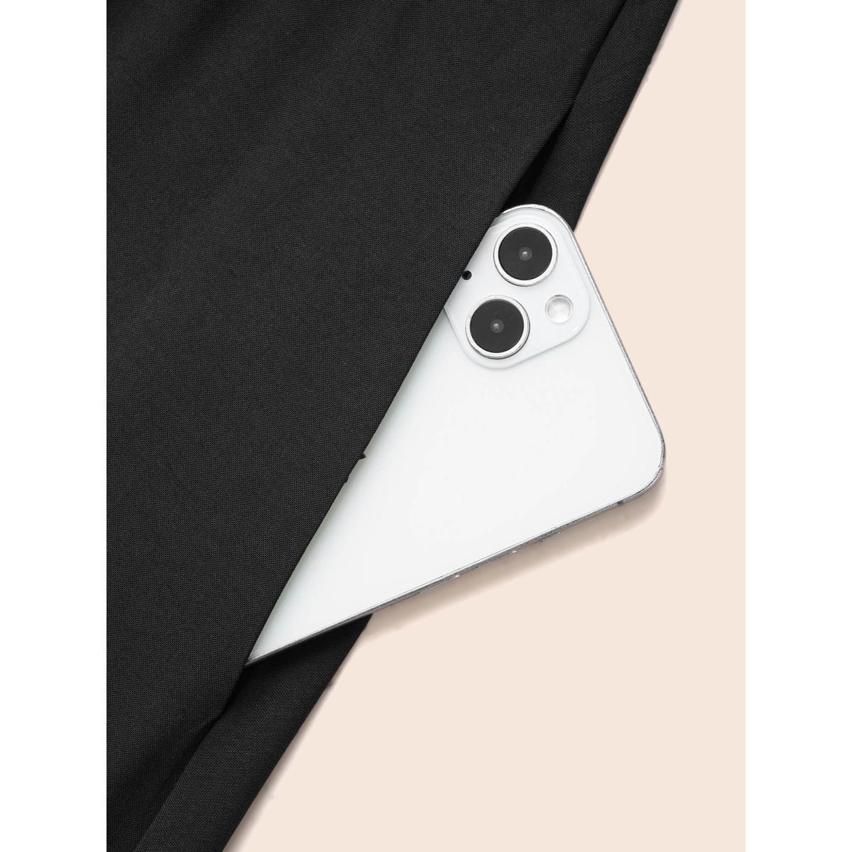 Plus Size V Neck Button Detail Belted Dress Black Women At the Office Belted V-neck Long Sleeve Curvy BloomChic 30/6X Product Image