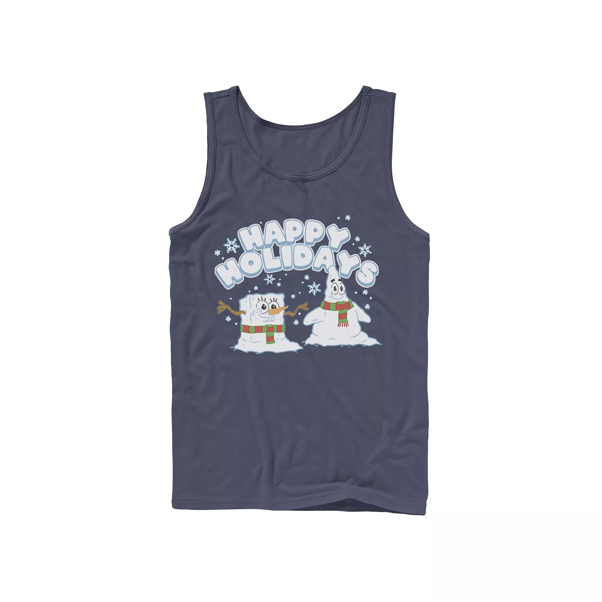 Men's Nickelodeon SpongeBob SquarePants Snowmen Happy Holidays Tank Top, Size: Small, Blue Product Image