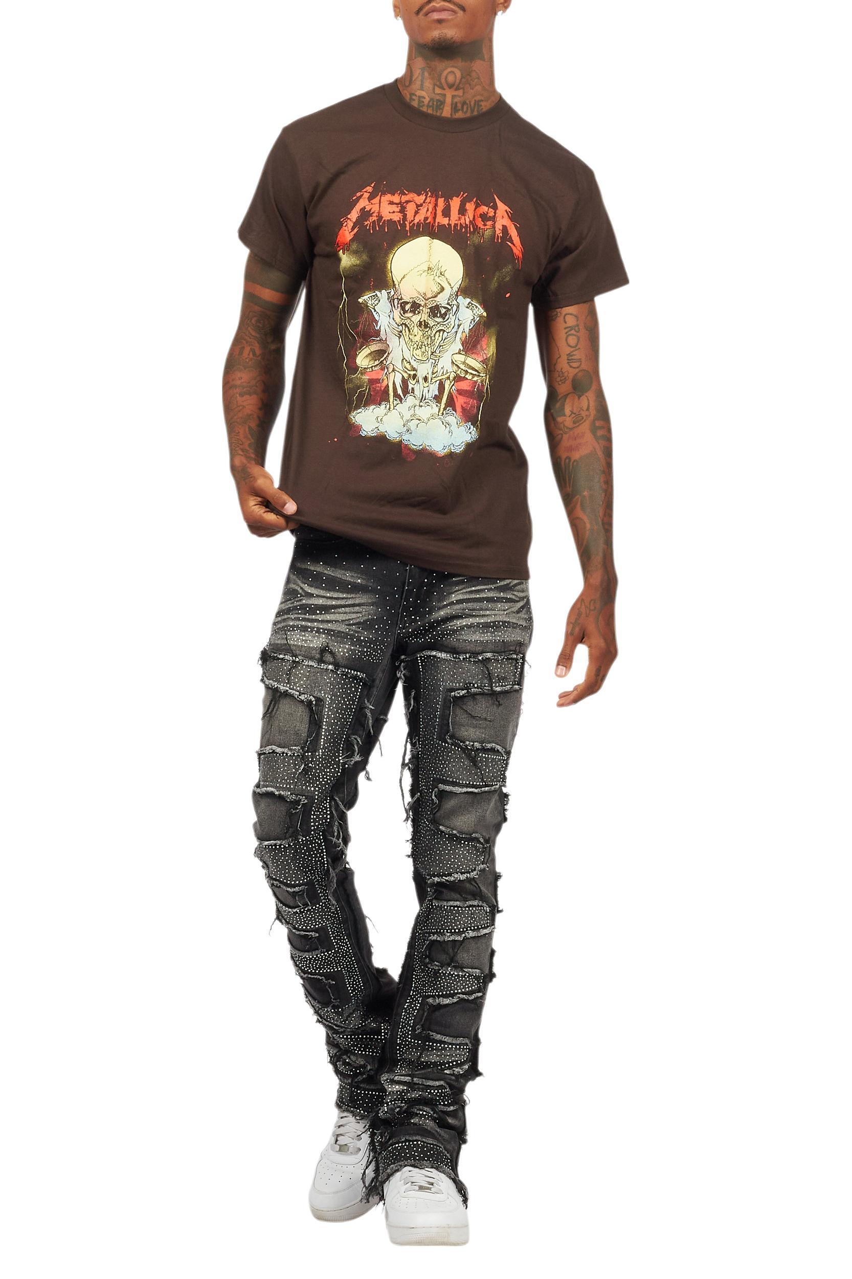 Metallica Skull Brown/Red Graphic T-Shirt Male Product Image