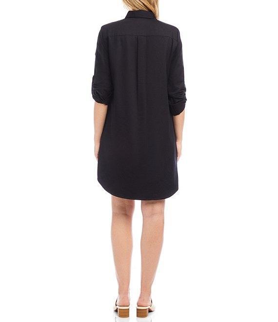 Karen Kane Embroidered Point Collar 3/4 Roll-Tab Sleeve Button Front Shirtdress Product Image