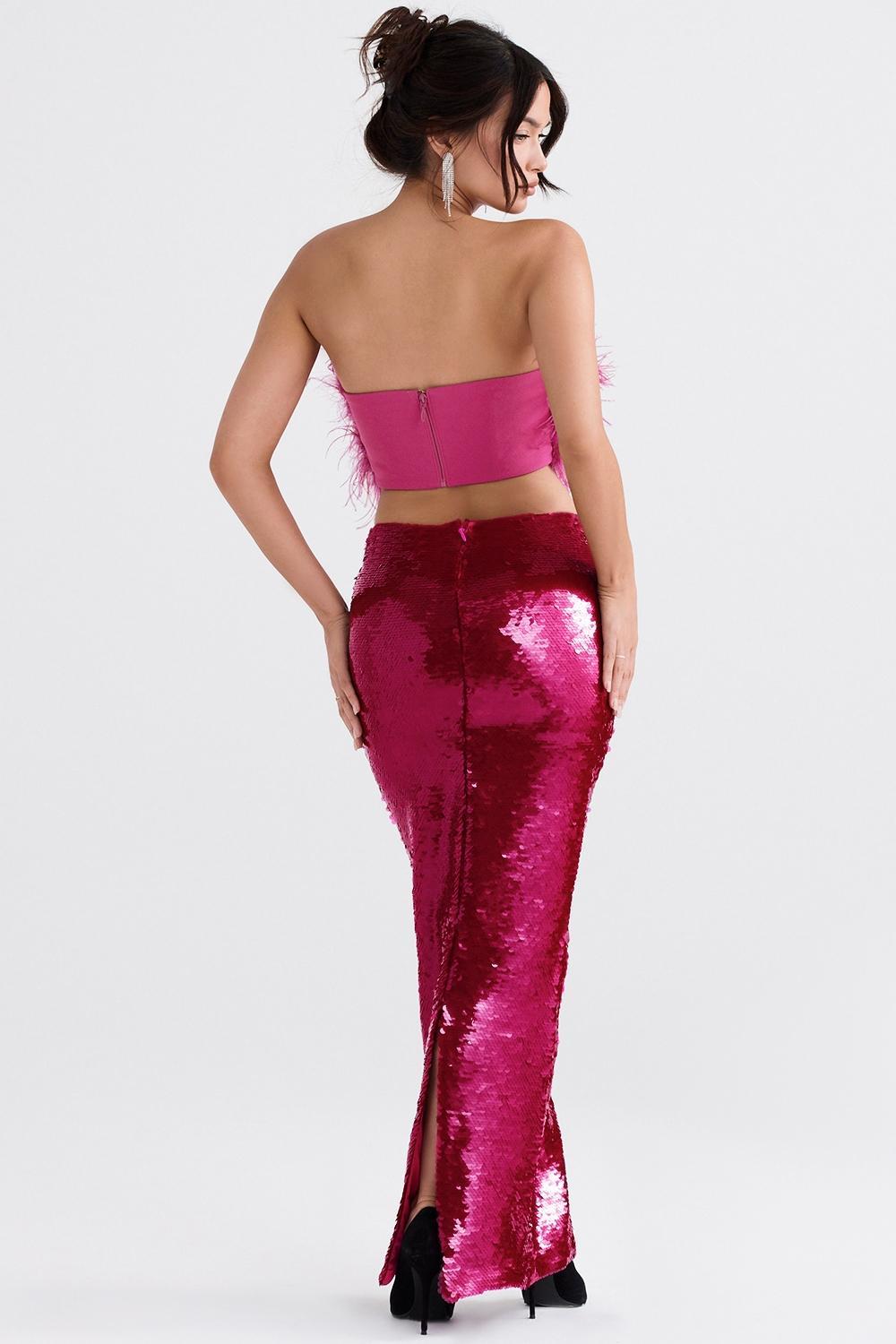 Teia  hot pink draped corset midi dress Product Image