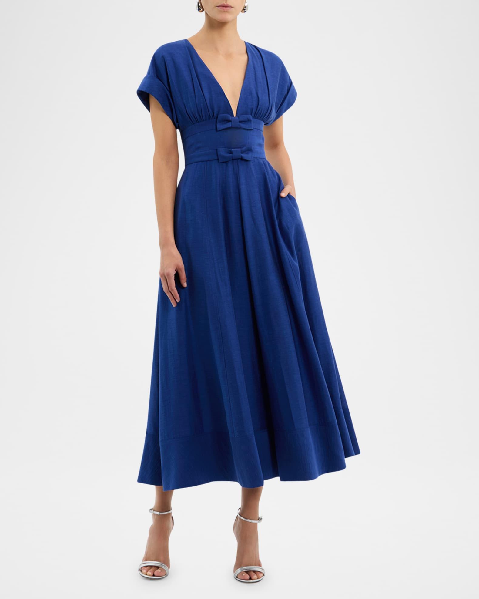 Cera Deep V-Neck Bow Midi Dress Product Image