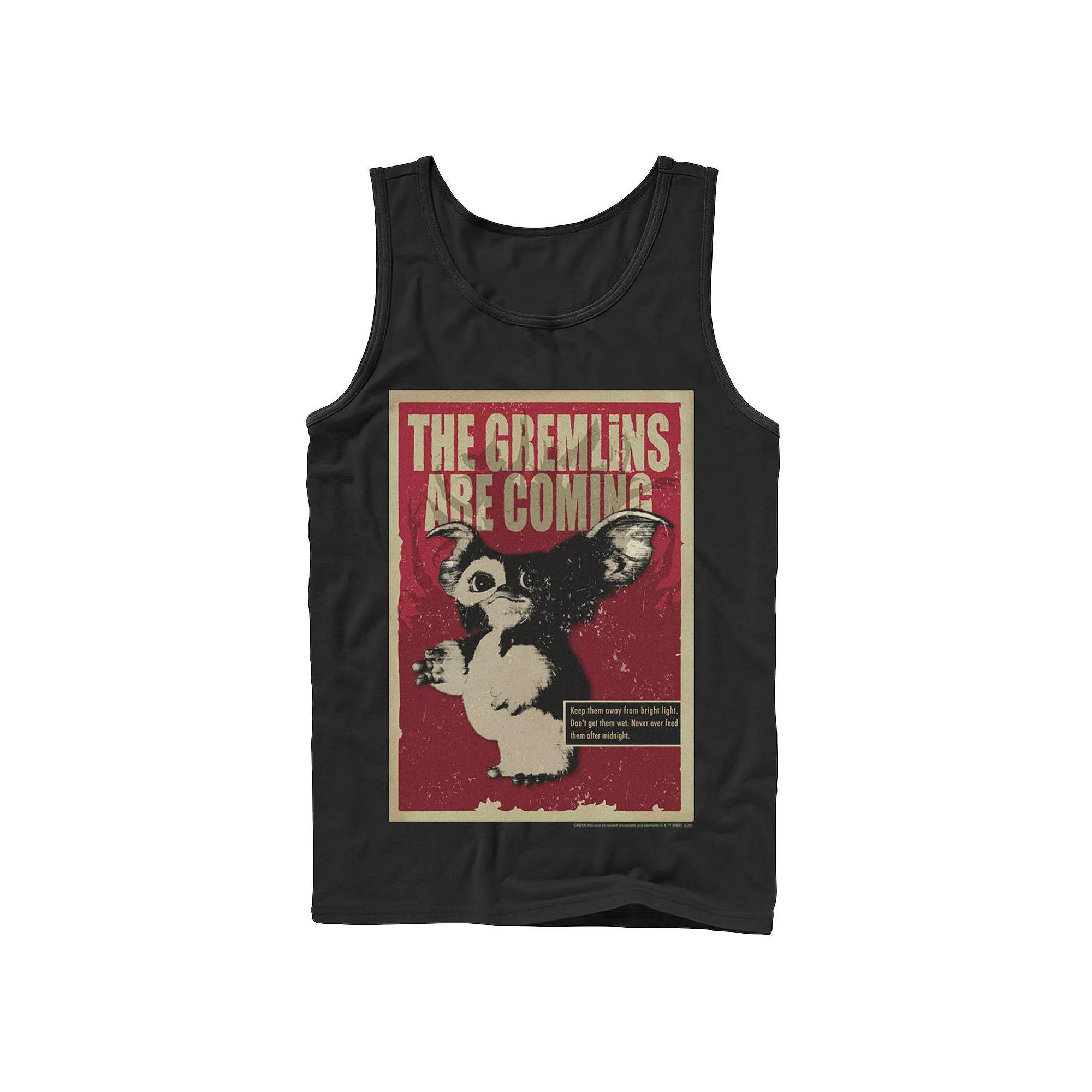Men's Gremlins Gizmo The Gremlins Are Coming Poster Tank Top, Size: XL, Black Product Image