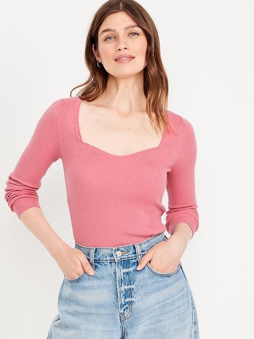 Long-Sleeve Ribbed Sweater Product Image