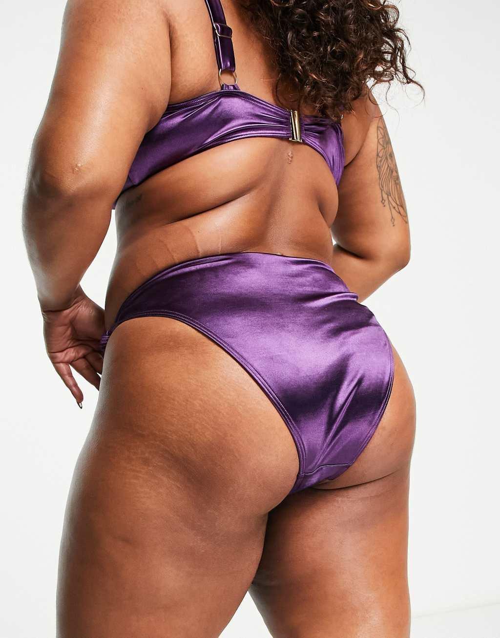 South Beach Curve Exclusive knotted high waist bikini bottoms in purple  Product Image