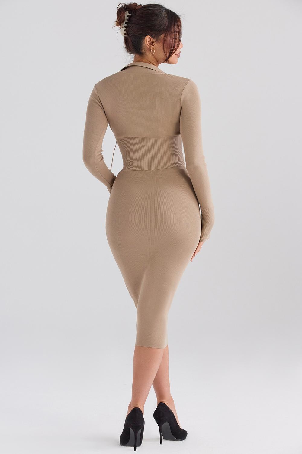 Heather  camel knit midi skirt - sale Product Image