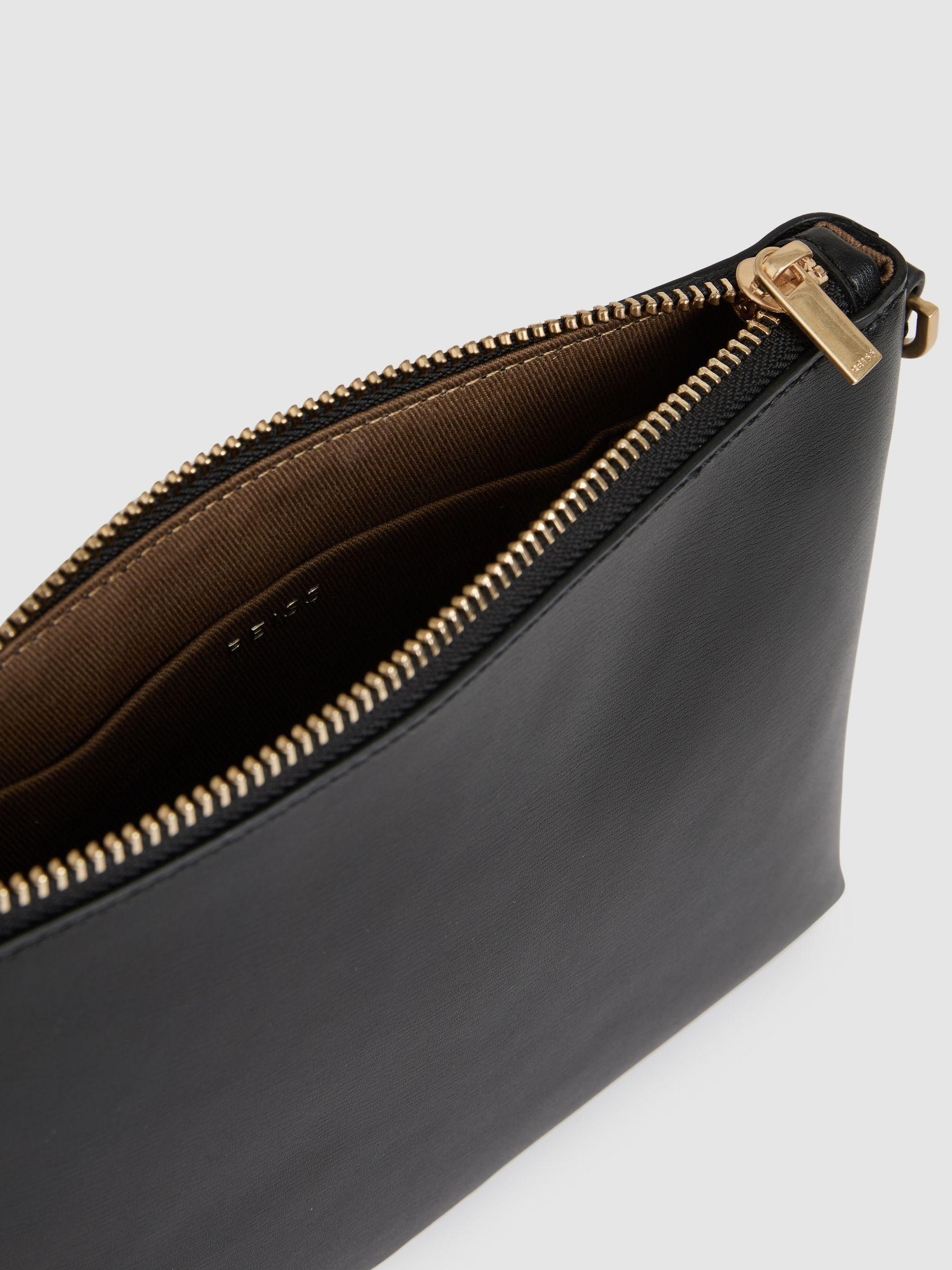 Leather Double Strap Pouch Bag in Black Product Image