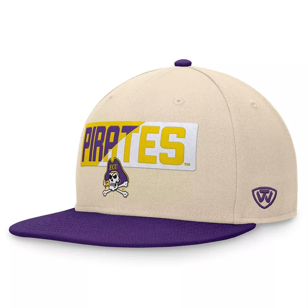 Men's Top of the World Khaki ECU Pirates Goalaso Snapback Hat, Ecu Beig K Product Image