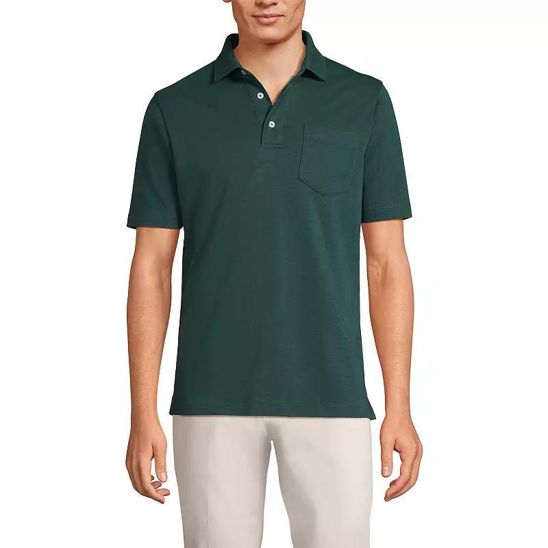 Big & Tall Lands End Super Soft Supima Pocket Polo, Mens Pale Grey Blue Product Image