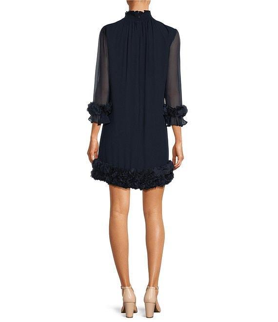 Alex Marie Amelia Smocked Turtleneck Floral Petal Detail Illusion Ruffle Trim 3/4 Sleeve Chiffon Dress Product Image