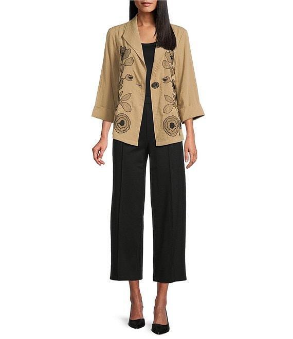 Multiples Petite Size Crinkle Woven Embroidered Floral Shawl Collar 3/4 Turn-Up Cuff Sleeve One Button-Front Jacket Product Image