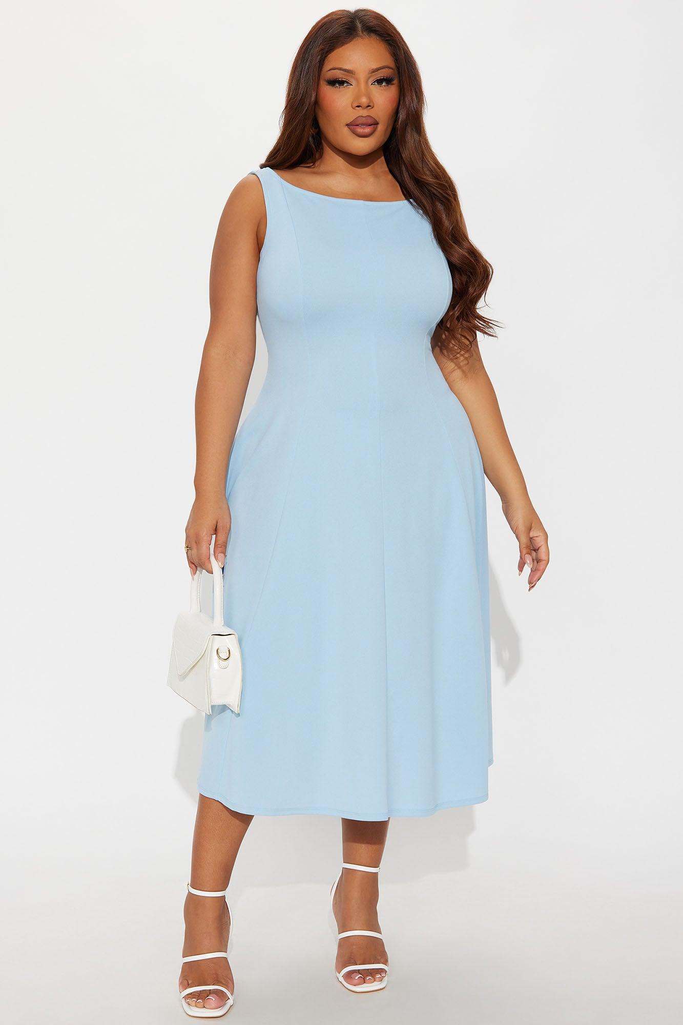 Sweet Sunday Knit Crepe Midi Dress - Light Blue Product Image