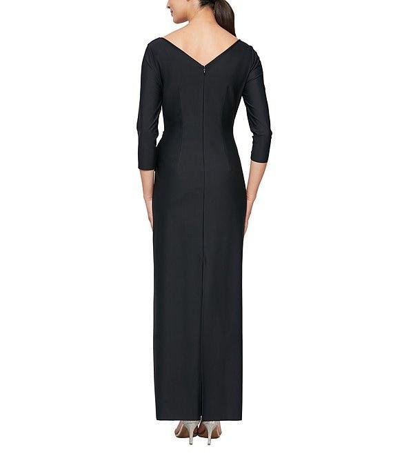 Alex Evenings 3/4 Sleeve Surplice V-Neck Cascade Ruffle Skirt Gown Product Image