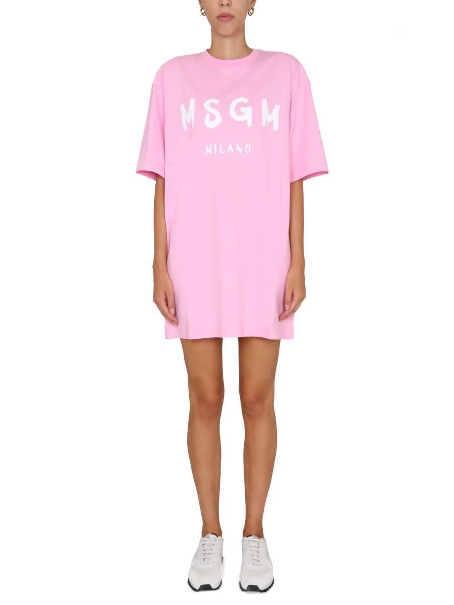 MSGM Brushed Logo Dress In Pink Product Image