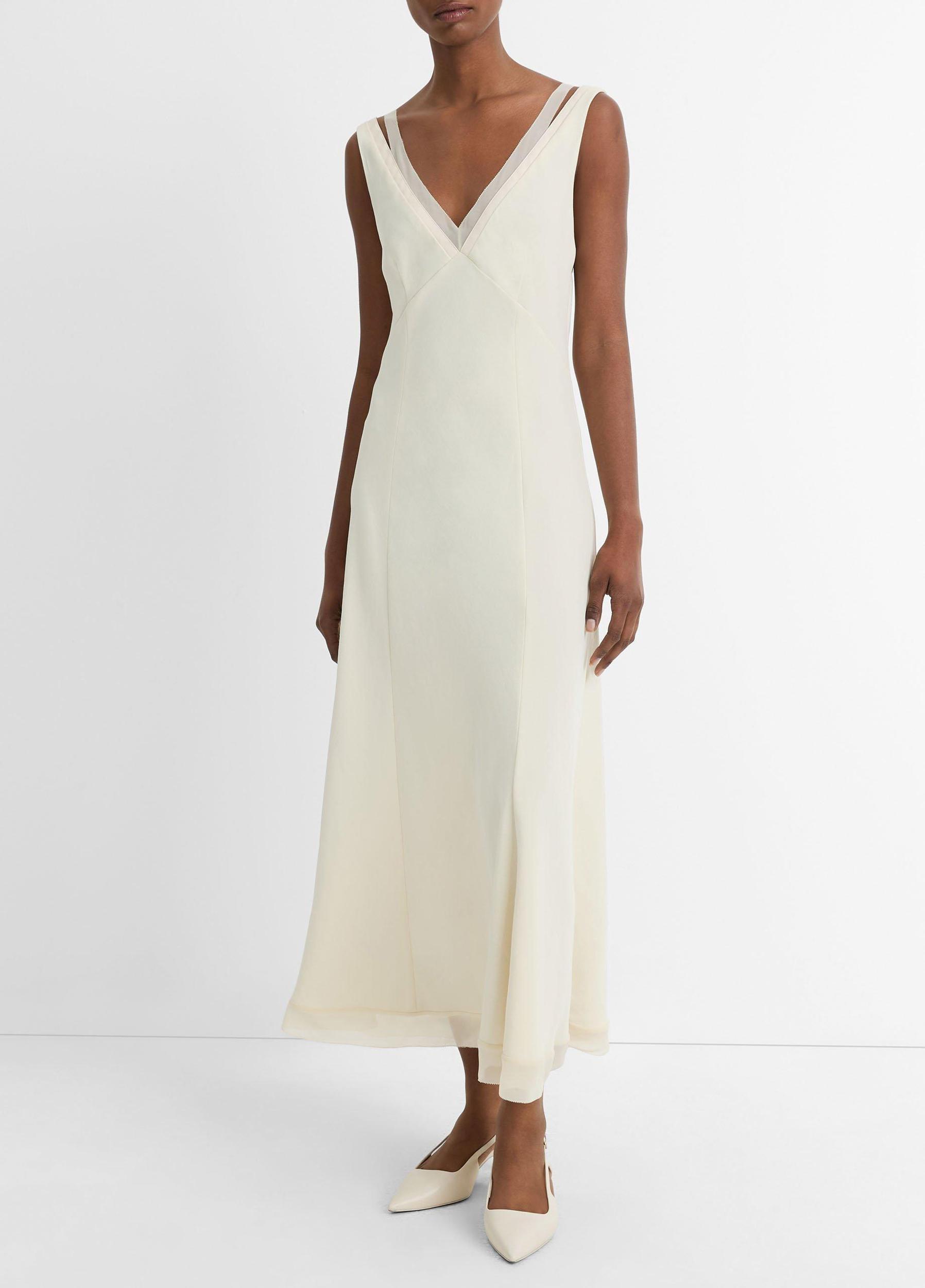 Chiffon and Faux-Leather Layered Slip Dress Product Image