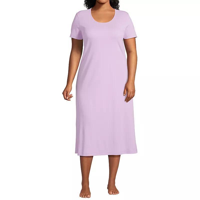Plus Size Lands End Short Sleeve Midcalf Nightgown, Womens Deep Blue Product Image
