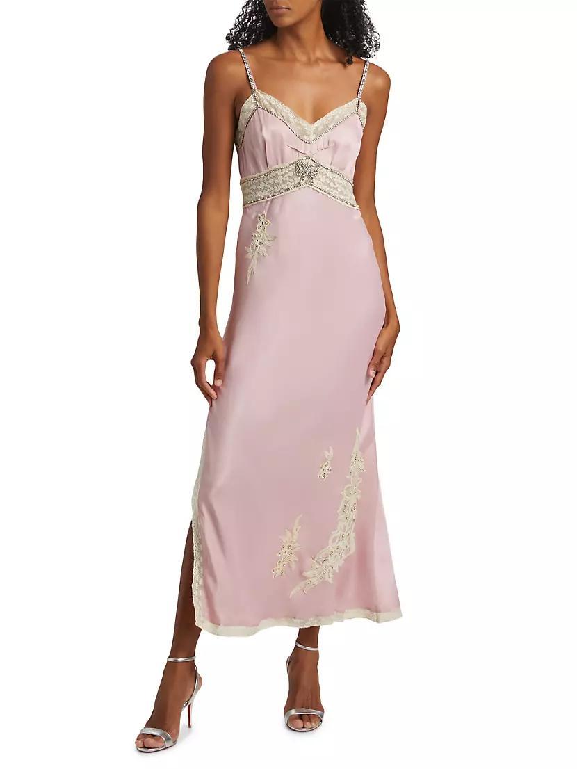 Valea Embroidered Satin Slip Dress Product Image