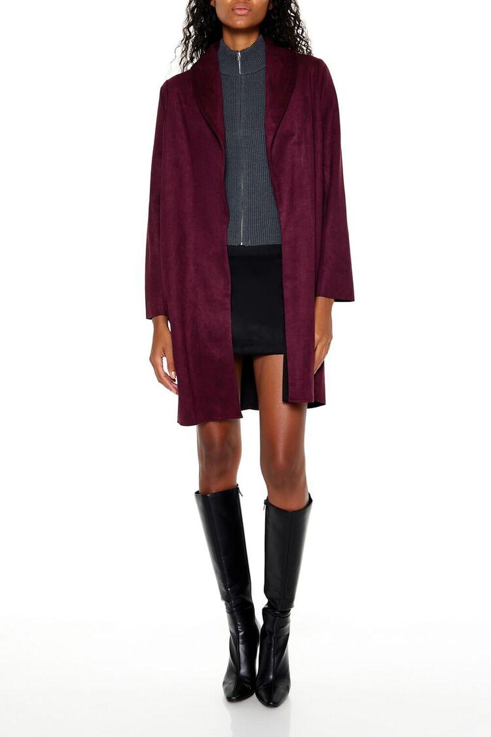 Faux Suede Open-Front Trench Coat | Forever 21 Product Image